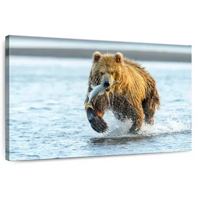Ebern Designs Grizzly Bear With Salmon In Blue