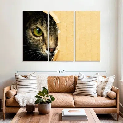 Ebern Designs Hole Peeking Cat In Yellow