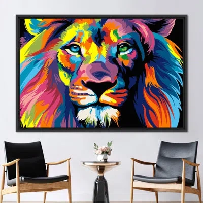 Ebern Designs Large Wall Art, Canvas, 3d Canvas, Colorful Printed, Modern Canvas, Abstract Art, Lion Canvas Decor, In Black Floater Framed