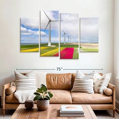 Ebern Designs Lilie Wind Turbines And Tulip Fields In White