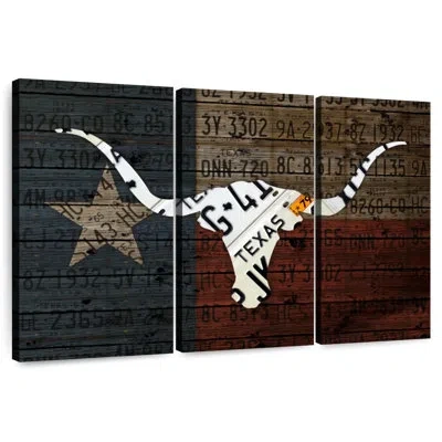 Ebern Designs Longhorn Art With Flag In Brown