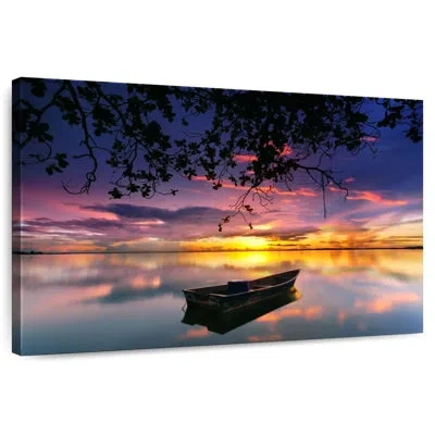 Ebern Designs Mehar Boat At Sunset In Blue