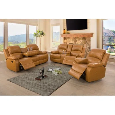 Ebern Designs Moreauville 3 Piece Faux Leather Reclining Living Room Set In Orange