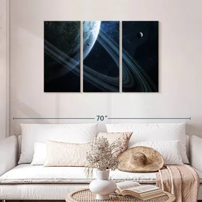 Ebern Designs Oberle Earth-like Ringed Planet In Blue