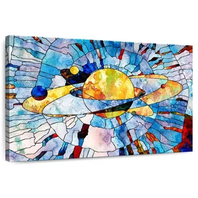 Ebern Designs Oberle Stained Glass Saturn In Blue