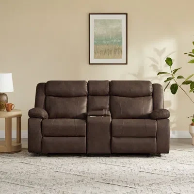 Ebern Designs Oversized Manual Reclining Loveseat Sofa With Cupholders In Espresso
