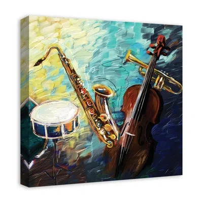 Ebern Designs 'painted Jazz Band' Print On Canvas In Green;gray;yellow