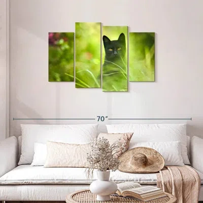 Ebern Designs Serious Black Cat In Green