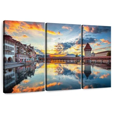 Ebern Designs Sireci Lucerne City River Reflections In Gray