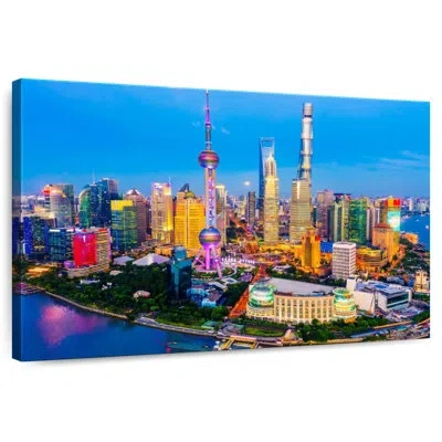 Ebern Designs Sireci Shanghai Twilight Skyline In Blue
