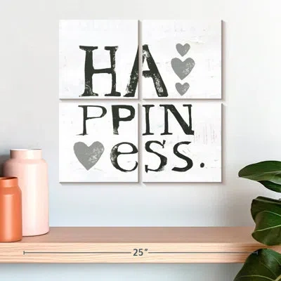 Ebern Designs Tergel Happiness Gray Hearts