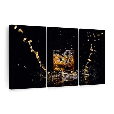 Ebern Designs Whiskey Splash On Canvas 3 Pieces Set In Black