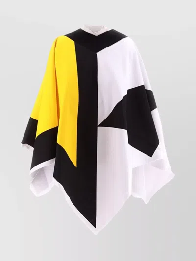 Ebit Draped Silhouette Color-block Poncho In White