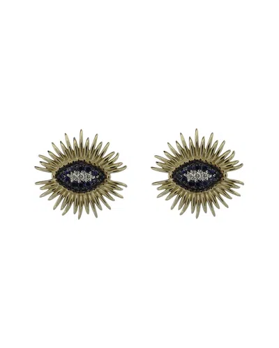 Ebru Jewelry 14k 0.16 Ct. Tw. Diamond & Sapphire Stud Earrings In Metallic