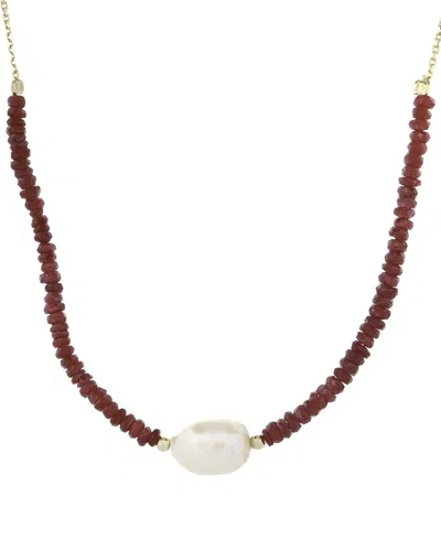 Ebru Jewelry 14k Ruby & 0.35mm Pearl Minimalist Necklace In Brown
