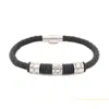 Ebru Jewelry Black / Silver Black Armor Leather Men's Bracelet - Black