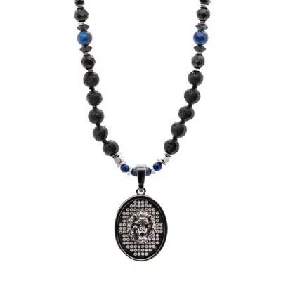 Ebru Jewelry Black / Silver Powerful Silver Black Lion Men Beaded Necklace - Black In Multi