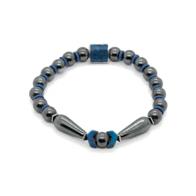 Ebru Jewelry Blue / Silver Unique Hematite Energy Stone Men's Beaded Bracelet - Blue In Multi