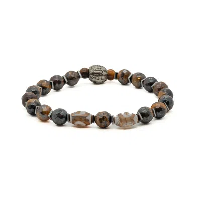 Ebru Jewelry Brown / Silver Amor Men Beaded Bracelet - Brown In Multi