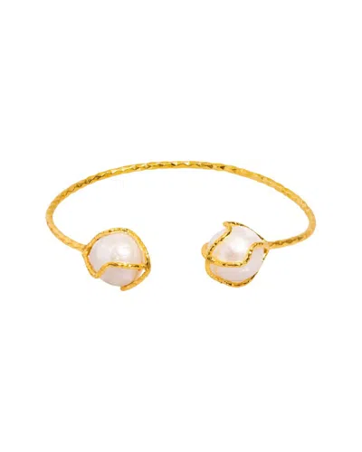 Ebru Jewelry Cleopatra Plated 0.5in Pearl Cuff Bracelet In Gold