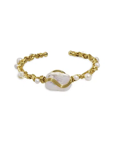 Ebru Jewelry Cleopatra Plated Turquoise 0.7in Pearl Cuff Bracelet In Multi