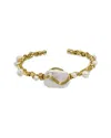 Ebru Jewelry Cleopatra Plated Turquoise 0.7in Pearl Cuff Bracelet In Gold