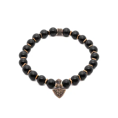 Ebru Jewelry Gold / Black Arrow Black Onyx Stone Men's Beaded Bracelet - Black