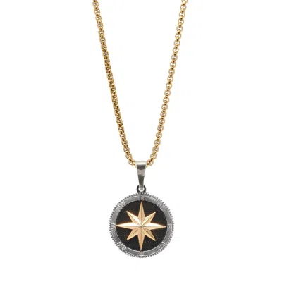 Ebru Jewelry Gold / Black Guiding Star Men's Chain Necklace - Gold