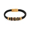 Ebru Jewelry Gold / Black Men's Style Fashion Black Leather & Gold Bracelet - Gold In Black