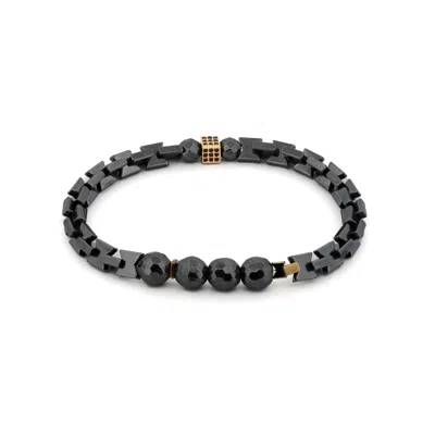 Ebru Jewelry Gold / Black Positive Vibration Hematite Stone Men's Bracelet - Black In Multi