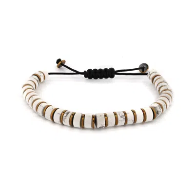 Ebru Jewelry Gold / Black / White Men's White Howlite & Gold Hematite Beaded Adjustable Bracelet - White In Multi