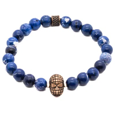 Ebru Jewelry Gold / Blue Spider Men Blue Beaded Bracelet - Blue
