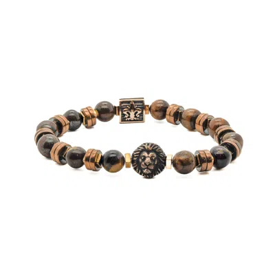 Ebru Jewelry Gold / Brown Lion Tiger Eye Men Beaded Bracelet - Light Brown In Multi