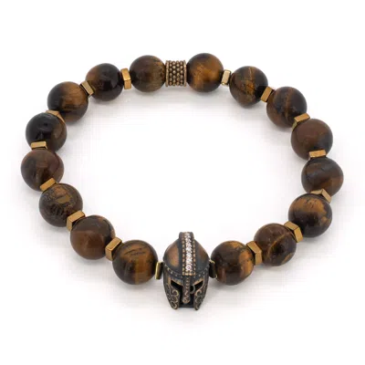 Ebru Jewelry Gold / Brown Tiger's Eye Stone Beaded Gladiator Men's Bracelet - Brown