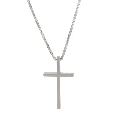 Ebru Jewelry Immanuel Cross Silver Men's Necklace - Silver