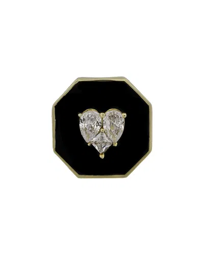 Ebru Jewelry Love Silver Cz Statement Adjustable Ring In Black