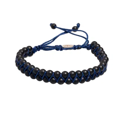 Ebru Jewelry Men's Black / Blue Black Onyx Stone Beaded Blue Rope Striking Bracelet - Black
