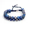 Ebru Jewelry Men's Black / Blue Lapis Lazuli Stone Two Row Beaded Woven Striking Bracelet - Blue