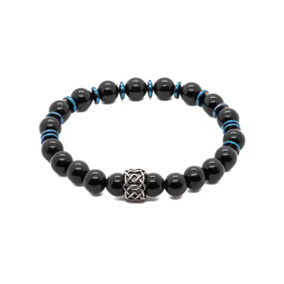 Ebru Jewelry Men's Black / Blue / Silver Spiritual Black Onyx Beaded Bracelet - Black In Multi