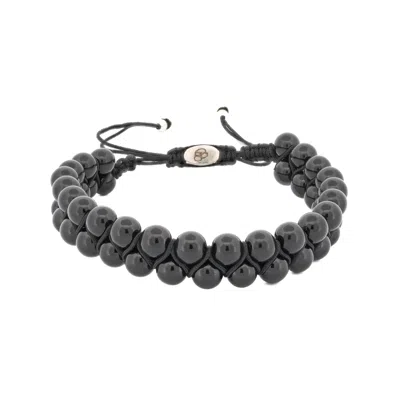 Ebru Jewelry Men's Black Onyx Self Control Beaded Woven Bracelet - Black