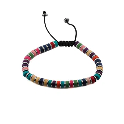 Ebru Jewelry Men's Black / Red Colorful Gemstone Beaded Adjustable Summer Bracelet - Multicolor