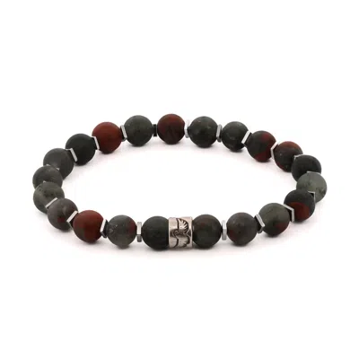 Ebru Jewelry Men's Black / Red / Silver African Bloodstone & Silver Eagle Beaded Bracelet - Black In Multi