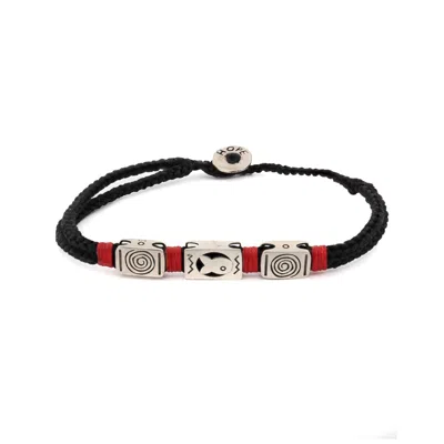 Ebru Jewelry Men's Black / Red / Silver Sterling Silver Fish & Soul Black Woven Striking Hope Bracelet - Black