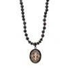 Ebru Jewelry Men's Black / Rose Gold / Gold Fleur De Lis Sterling Silver Pendant Labradorite Beaded Necklace - Bl In Black