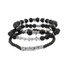 Ebru Jewelry Men's Black / Silver Black Gemstone & Hematite Power Trio Bracelet Set - Black