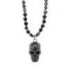 Ebru Jewelry Men's Black / Silver Fearless Soul Obsidian & Skull Beaded Necklace - Black