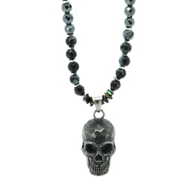 Ebru Jewelry Men's Black / Silver Fearless Soul Obsidian & Skull Beaded Necklace - Black In Multi