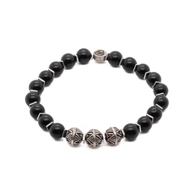 Ebru Jewelry Men's Black / Silver Silver Beads & Black Onyx Stone Beaded Bracelet -black In Multi