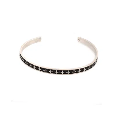 Ebru Jewelry Men's Black / Silver Sterling Silver Cross Symbol Cuff Bracelet - Silver