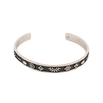 Ebru Jewelry Men's Black / Silver Sterling  Silver Spiritual Symbols Cuff Bracelet - Silver In Gray